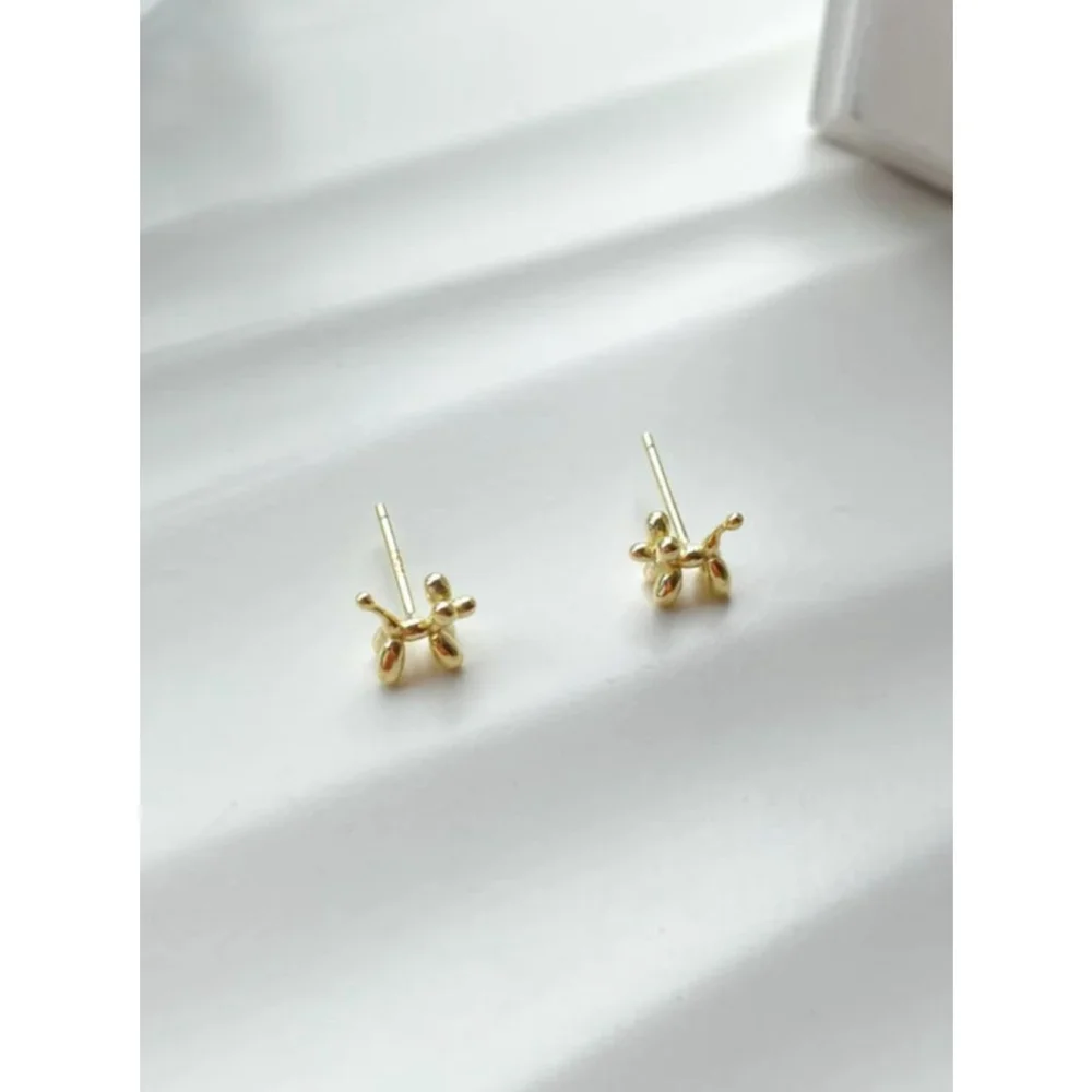 NEW Unisex Gold-Plated S925 Balloon Dog Stud Earrings,‎ 0.7cm